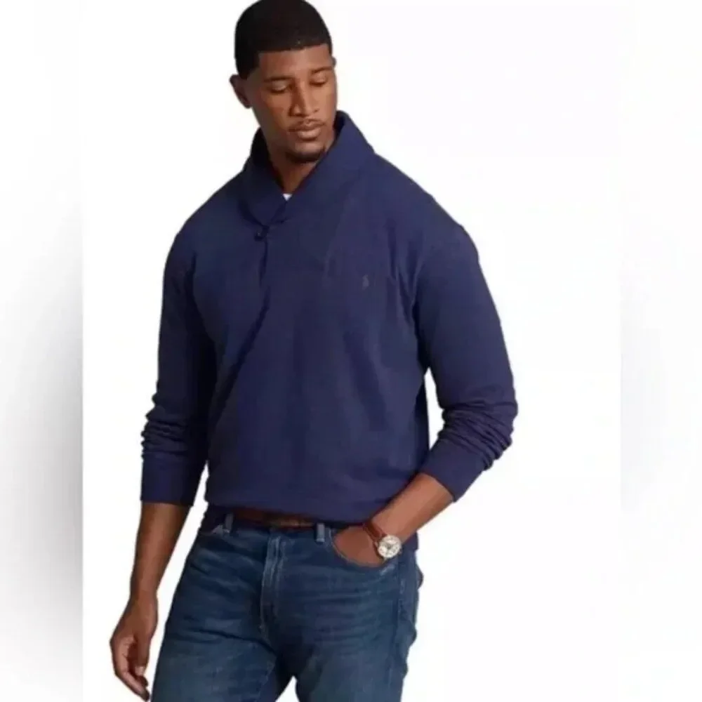 Polo Ralph Lauren Men's Big & Tall Luxury Jersey Shawl-Collar Pullover Navy 2XLT